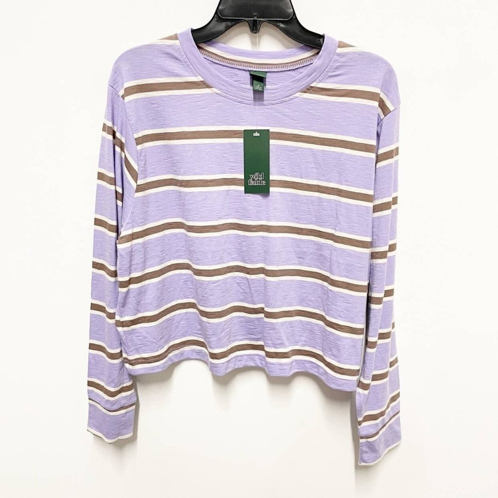 Wild Fable NWT Women's M Purple Striped Crewneck Cropped Long Sleeve Shirt